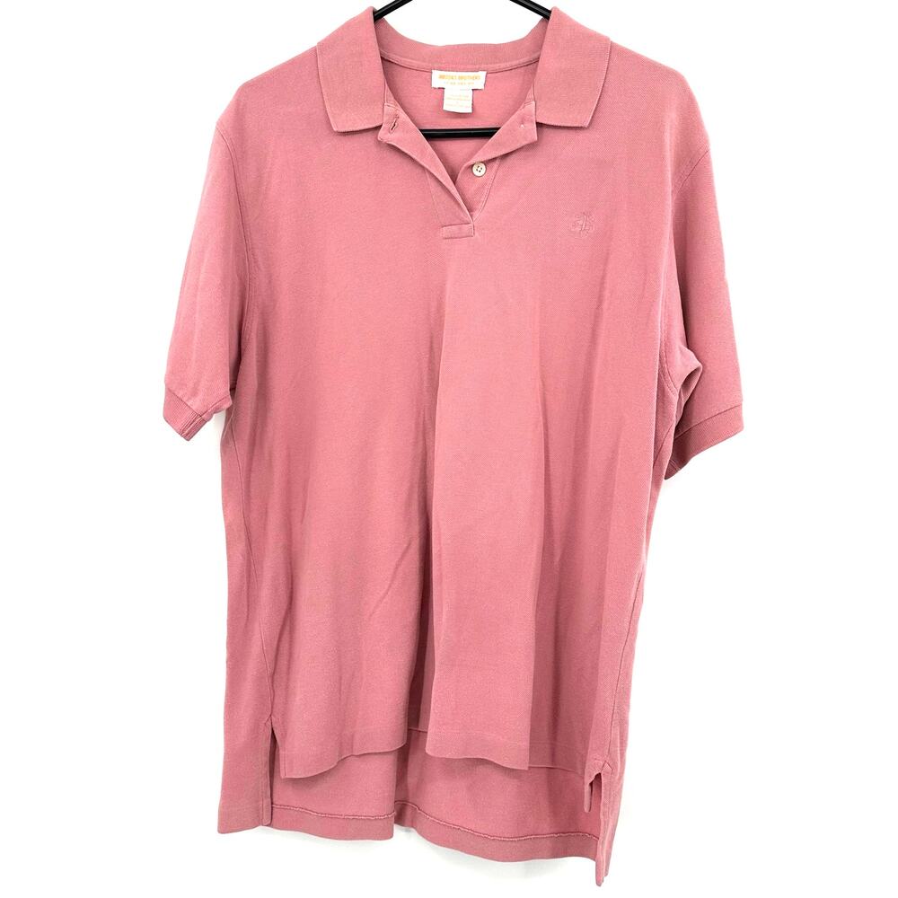 Brooks Brothers Size Large Short Sleeve Polo Shirt Top Pink 100% Cotton Casual